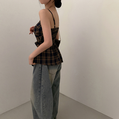 ノースリーブ チェックバイカラーキャミソール NAVY