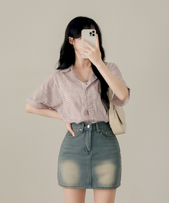 ミニスカート ビンテージデニムスカート LIGHT DENIM