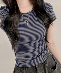 半袖Tシャツ ストライプ半袖Tシャツ NAVY