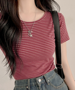半袖Tシャツ ストライプ半袖Tシャツ WINE