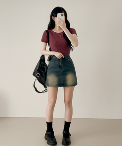 半袖Tシャツ ストライプ半袖Tシャツ WINE
