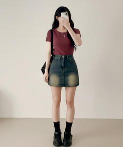 半袖Tシャツ ストライプ半袖Tシャツ WINE