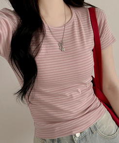 半袖Tシャツ ストライプ半袖Tシャツ PINK