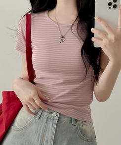 半袖Tシャツ ストライプ半袖Tシャツ PINK