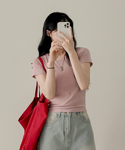 半袖Tシャツ ストライプ半袖Tシャツ PINK