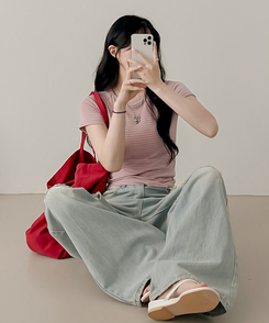 半袖Tシャツ ストライプ半袖Tシャツ PINK