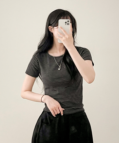 半袖Tシャツ ストライプ半袖Tシャツ BLACK