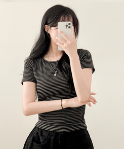 半袖Tシャツ ストライプ半袖Tシャツ BLACK