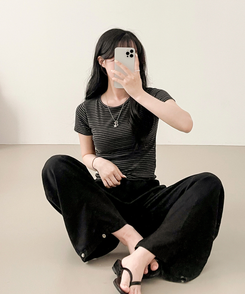 半袖Tシャツ ストライプ半袖Tシャツ BLACK