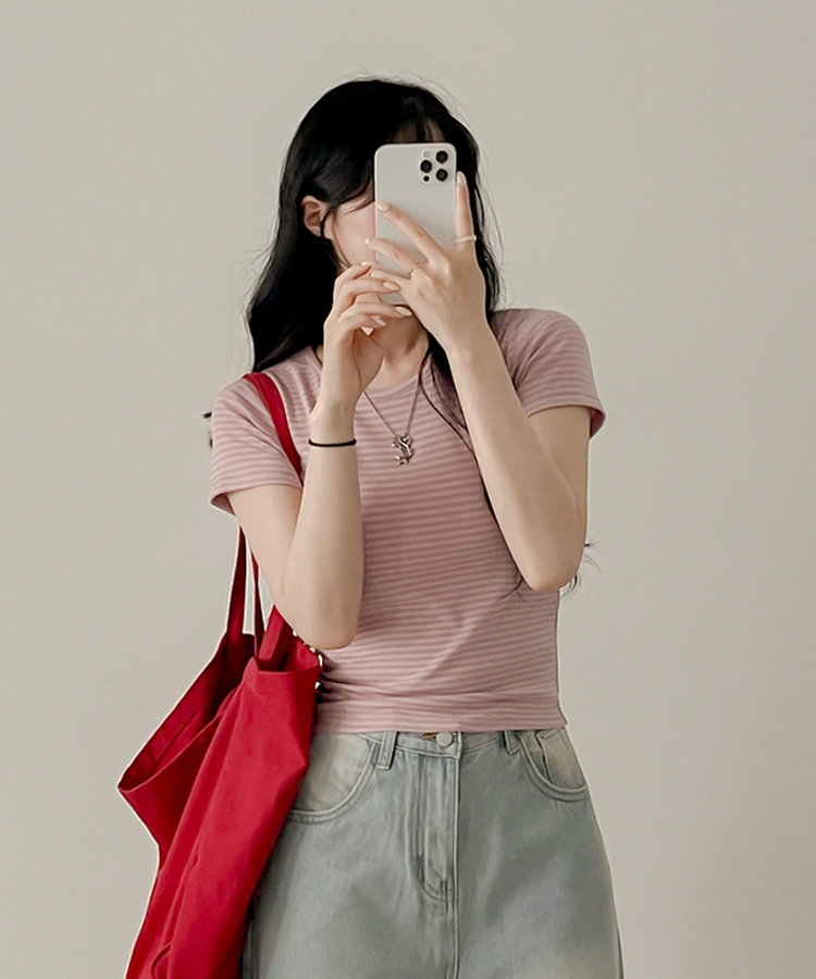 ストライプ半袖Tシャツ PINK
