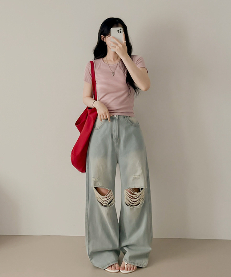 ストライプ半袖Tシャツ PINK