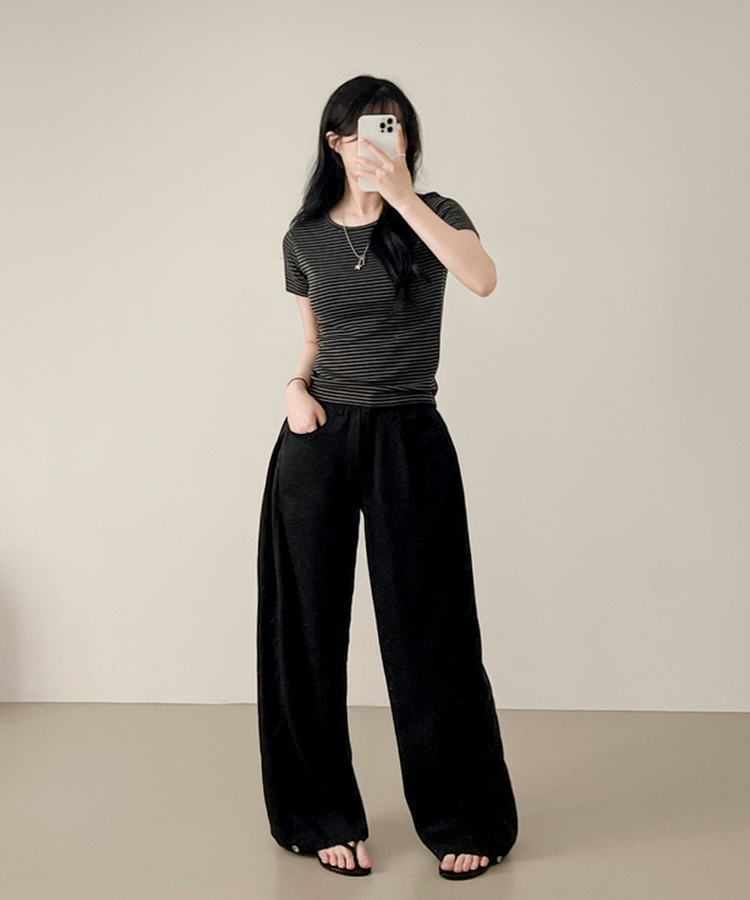 ストライプ半袖Tシャツ BLACK
