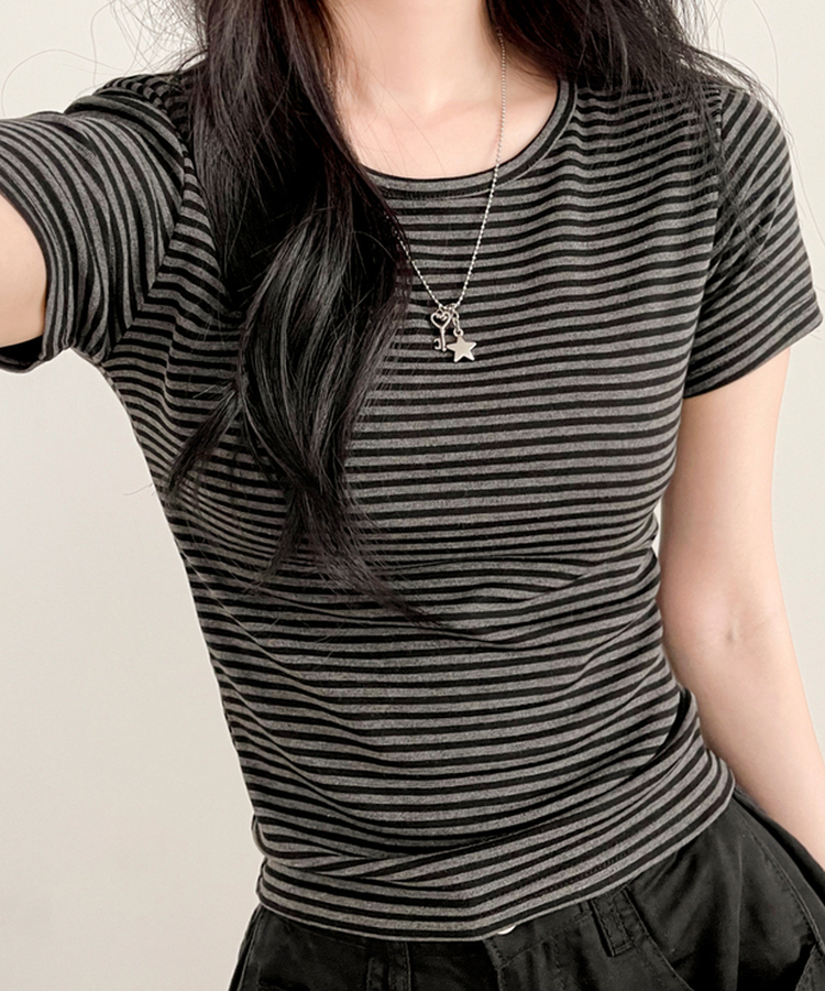 ストライプ半袖Tシャツ BLACK