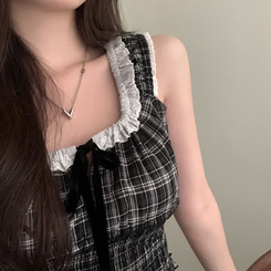 ブラウス チェックオフショルダーブラウス BLACK