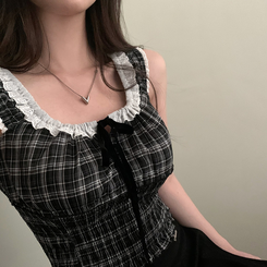 ブラウス チェックオフショルダーブラウス BLACK