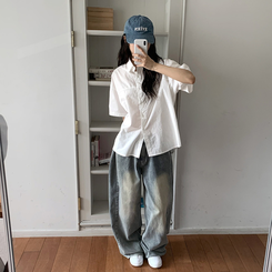 ワイド ラウンドデニムワイドパンツ LIGHT DENIM