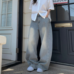 ワイド ラウンドデニムワイドパンツ LIGHT DENIM