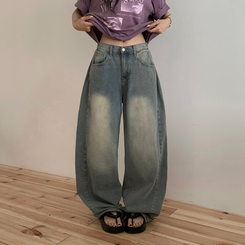ワイド ラウンドデニムワイドパンツ YELLOW BLUE