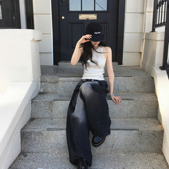 ワイド ラウンドデニムワイドパンツ BLACK DENIM