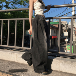 ワイド ラウンドデニムワイドパンツ BLACK DENIM