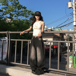 ワイド ラウンドデニムワイドパンツ BLACK DENIM