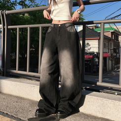ワイド ラウンドデニムワイドパンツ BLACK DENIM