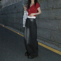 ワイド ラウンドデニムワイドパンツ BLACK DENIM
