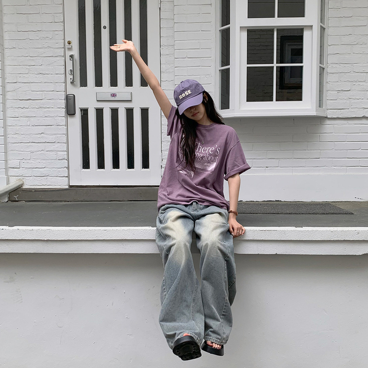 ラウンドデニムワイドパンツ YELLOW BLUE