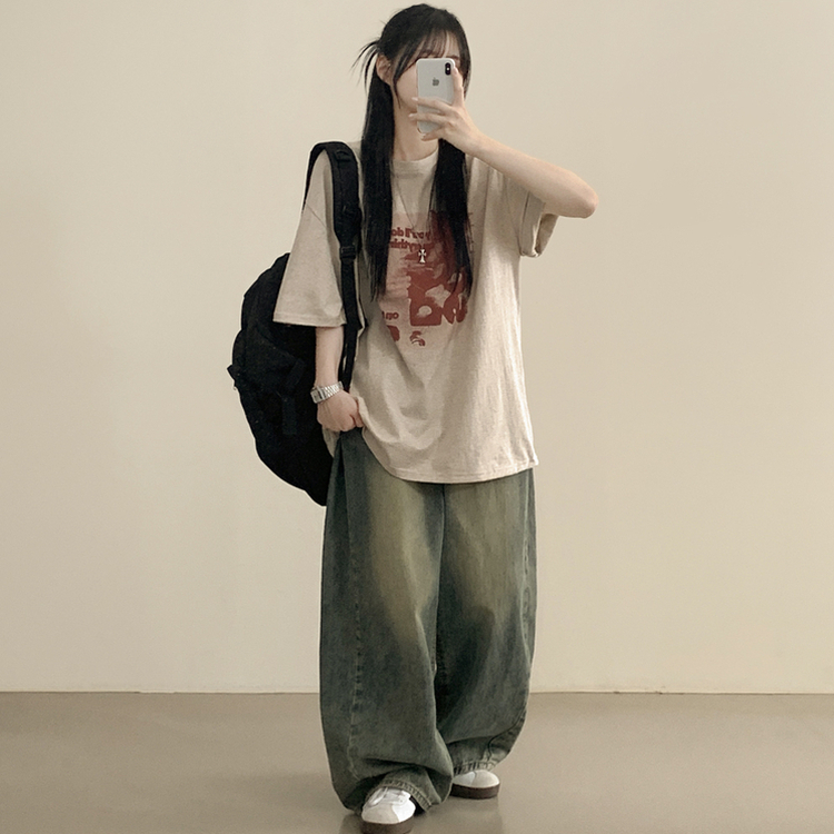 [빈티지힙/왕오버핏] 굿퀄리티, 브러쉬 힙레터링 프린팅 여름 박시핏 반팔티셔츠 빅사이즈 오트밀