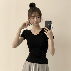 コットンセミクロップ半袖Tシャツ(6color) BLACK