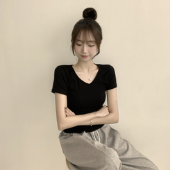 コットンセミクロップ半袖Tシャツ(6color) BLACK