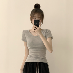 コットンセミクロップ半袖Tシャツ(6color) MELANGE