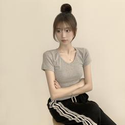 コットンセミクロップ半袖Tシャツ(6color) MELANGE