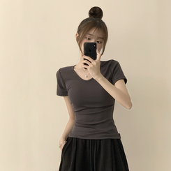 コットンセミクロップ半袖Tシャツ(6color) CHARCOAL