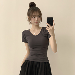 コットンセミクロップ半袖Tシャツ(6color) CHARCOAL