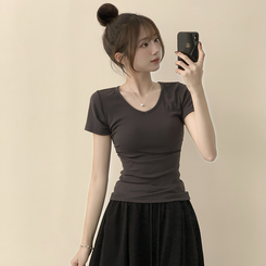コットンセミクロップ半袖Tシャツ(6color) CHARCOAL