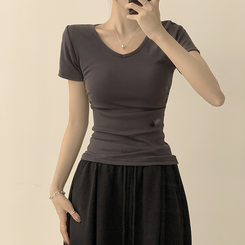 コットンセミクロップ半袖Tシャツ(6color) CHARCOAL