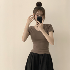 コットンセミクロップ半袖Tシャツ(6color) BROWN