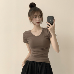 コットンセミクロップ半袖Tシャツ(6color) BROWN