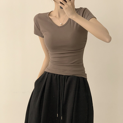 コットンセミクロップ半袖Tシャツ(6color) BROWN