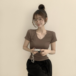 コットンセミクロップ半袖Tシャツ(6color) BROWN