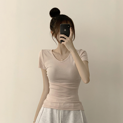コットンセミクロップ半袖Tシャツ(6color) LIGHT PINK