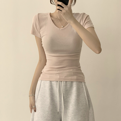 コットンセミクロップ半袖Tシャツ(6color) LIGHT PINK
