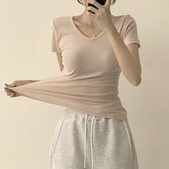 コットンセミクロップ半袖Tシャツ(6color) LIGHT PINK