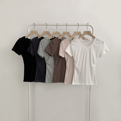 コットンセミクロップ半袖Tシャツ(6color)
