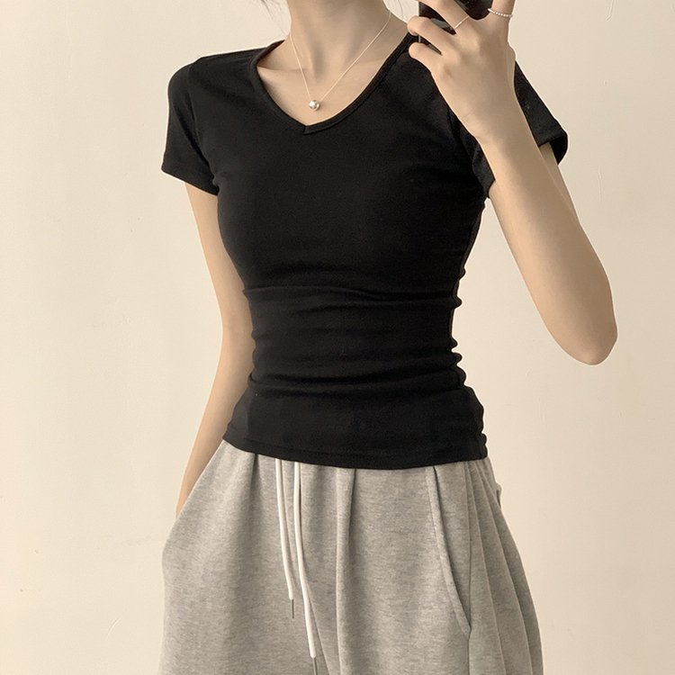 コットンセミクロップ半袖Tシャツ(6color) BLACK