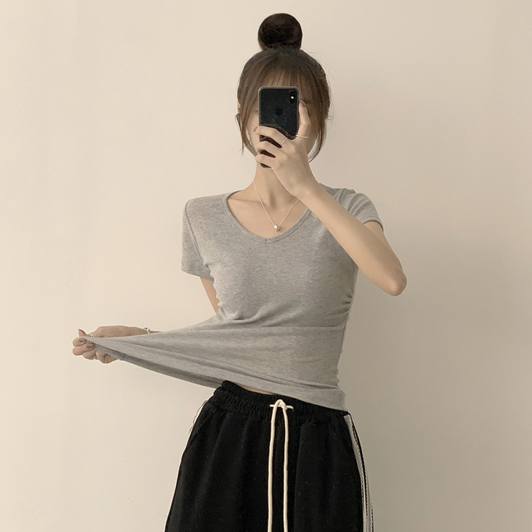 コットンセミクロップ半袖Tシャツ(6color) MELANGE