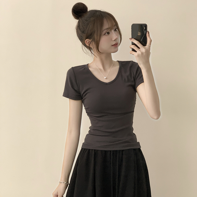 コットンセミクロップ半袖Tシャツ(6color) CHARCOAL