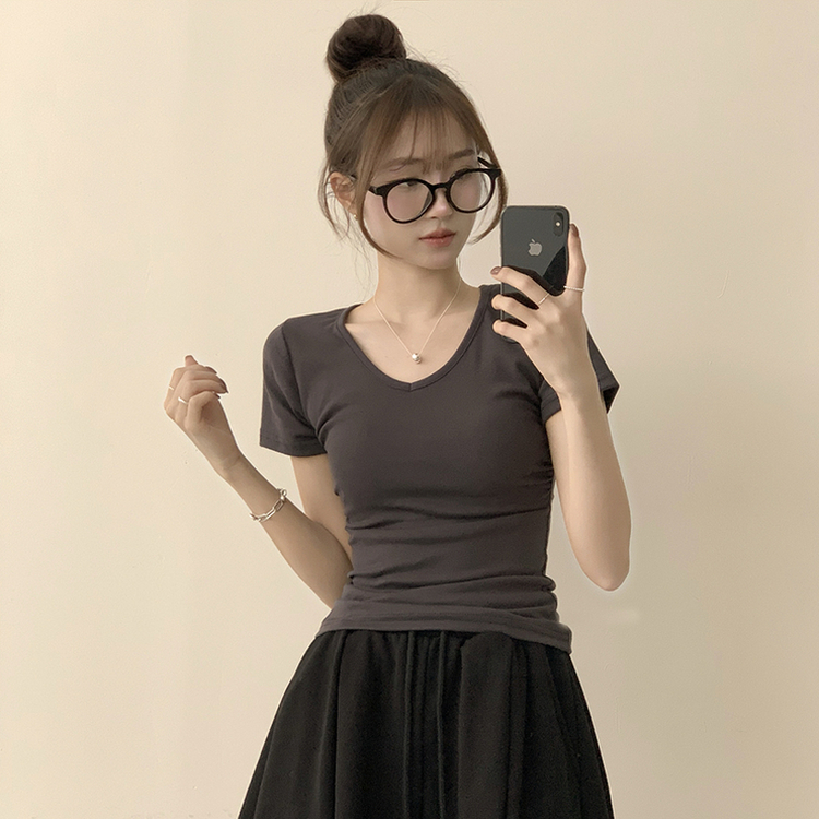 コットンセミクロップ半袖Tシャツ(6color) CHARCOAL