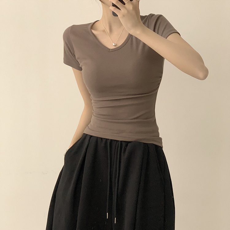 コットンセミクロップ半袖Tシャツ(6color) BROWN